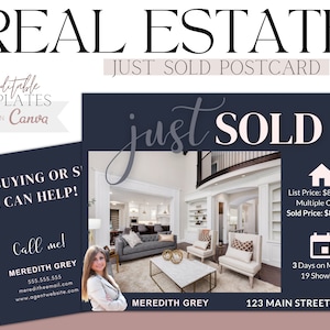 Just Sold Real Estate Postcard Editable Canva Template Realtor Farming Just Sold Mailer Real Estate Agent Marketing Postcard