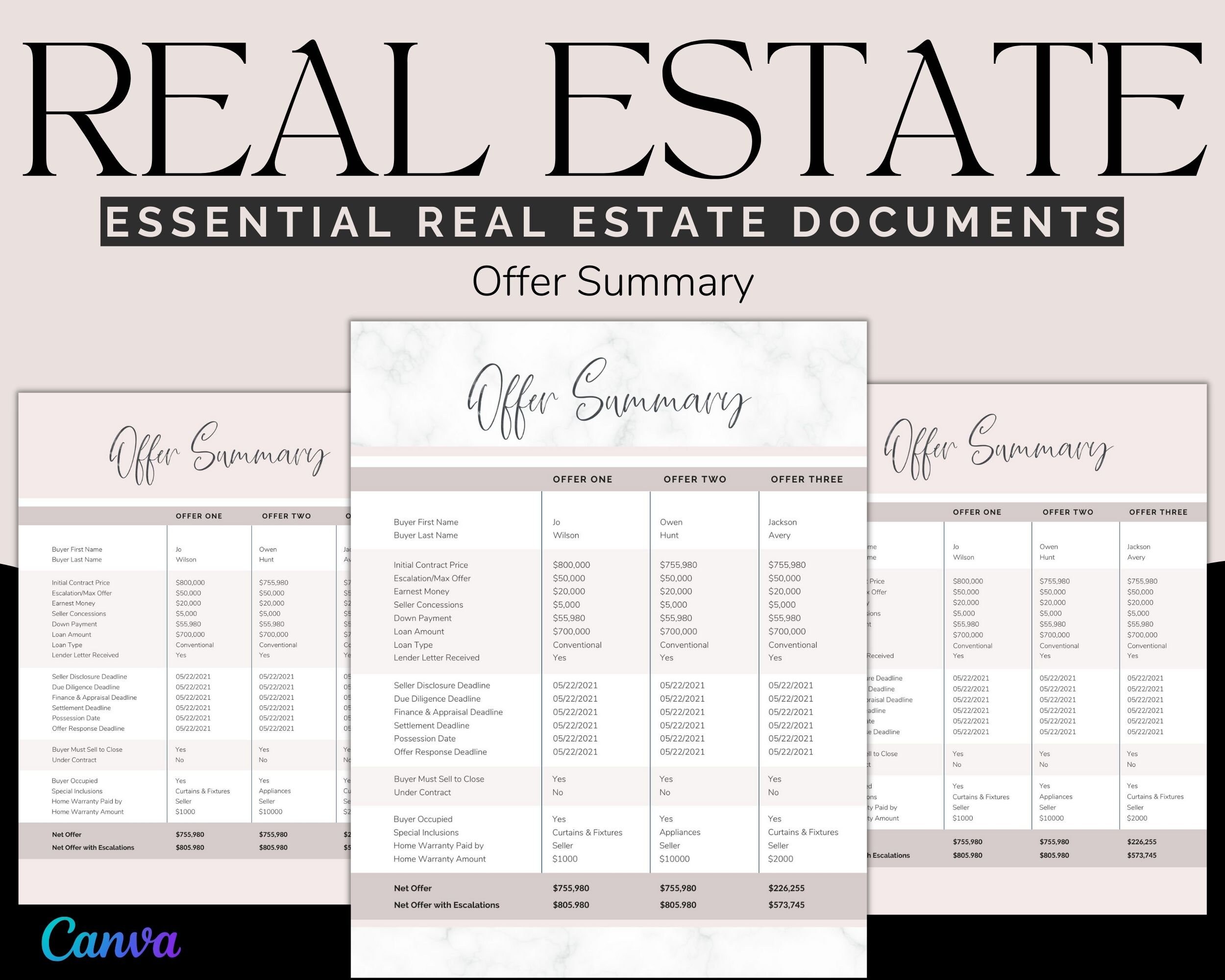 Offer Summary for Real Estate | Canva Template for REALTORS and ...