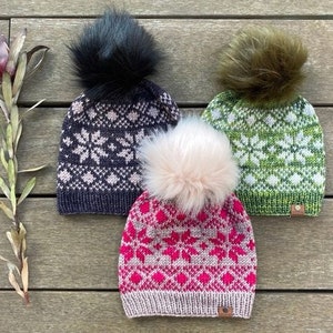 Fair Isle beanie breipatroon kamgaren / Aran sneeuwvlokken