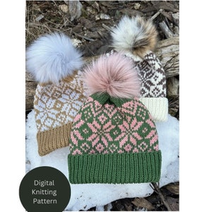 Fair Isle Beanie Knitting Pattern Worsted / Aran / 10 Ply Snowflakes