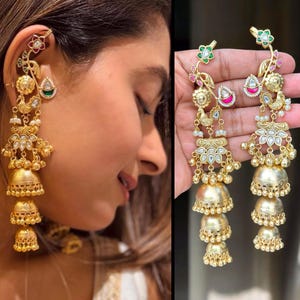 Long Jhumka Earrings Ear Cuff Jhumka Statement Jhumka Earrings Gift For Her Bollywood Earrings Indian Jewelry