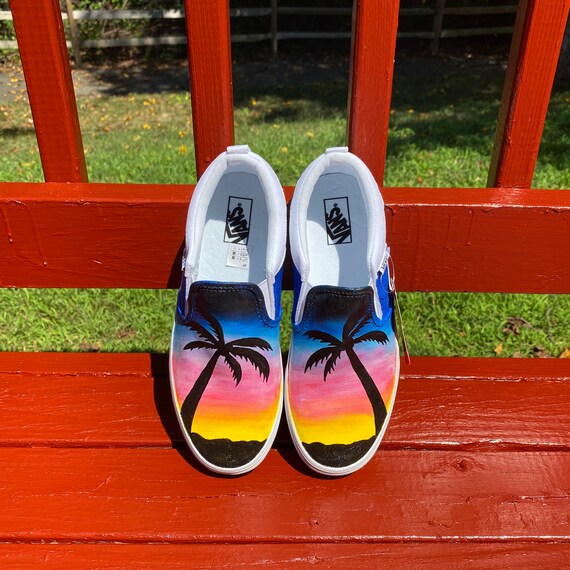 vans palm tree slip ons