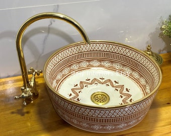 Gold Moroccan Washbasin Ceramic Handmade and Hand Painted - Moroccan Pottery washbasin - handmade sink