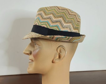 Fedora Hat with Short Brim and Chevron Stripes, Y2K 2000 Sun Hat