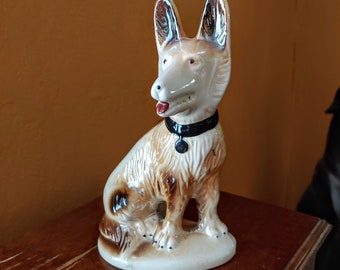 Vintage German Shepherd Porcelain Figurine Made in Brazil collectible Mid Century Mod Dog Shepherd Collectibles, Gifts for Dog Lovers