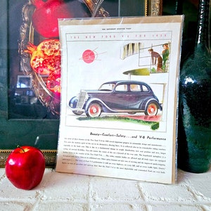 Original 1935 New Ford V 8 Advertisement from Saturday Evening Post Magazine, 10.5 x 13.75 Inches Ford Wall Decoration Ford Model 48 68 V8