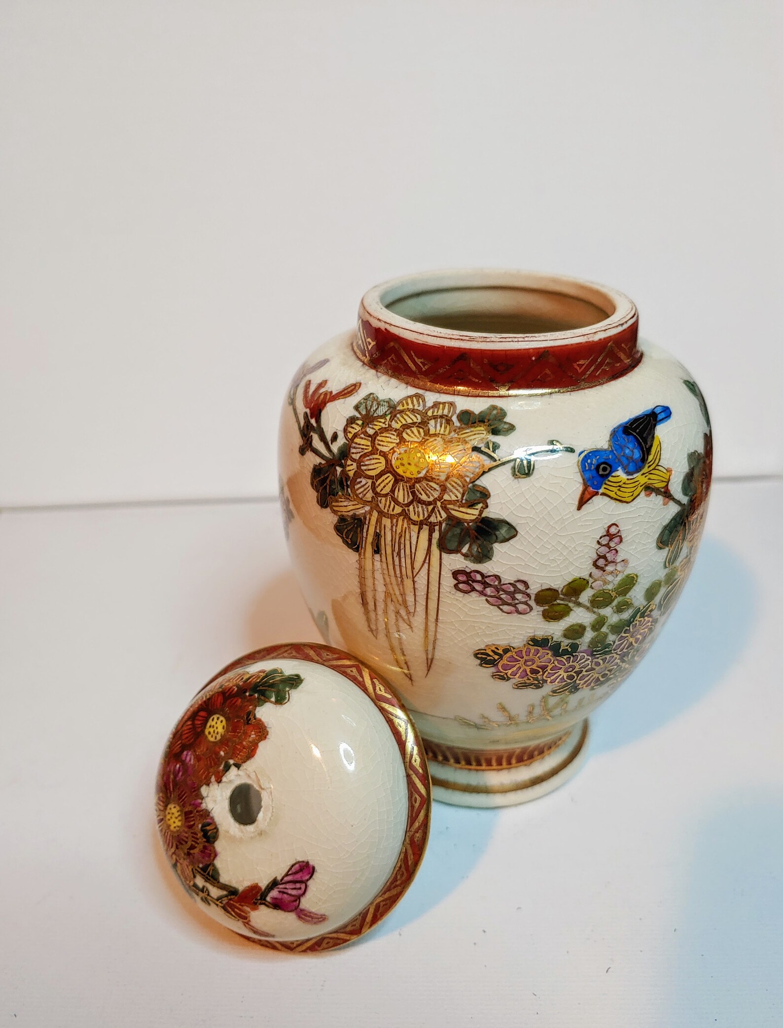 Vintage Satsuma Ginger Jar Urn With Lid Hand Painted Etsy