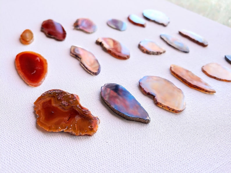 6 Beautiful Oval Polished Agate Slices Drilled Holes for Hanging on Some Set of 6 Small Agate slices Natural Colors
