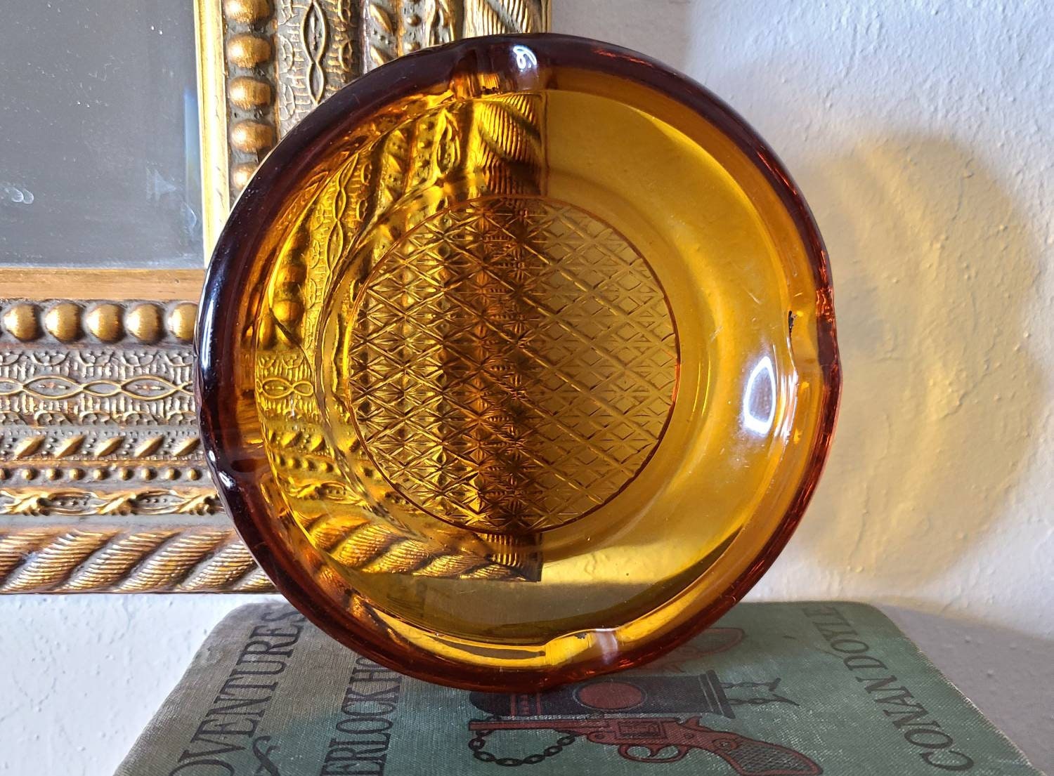Art Deco Glass Cigar Ashtray Amber Glass Design Standing Etsy
