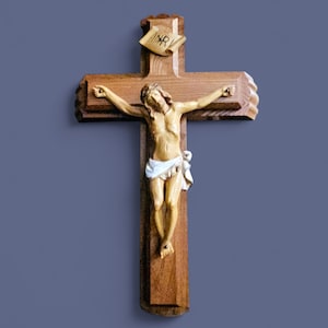 Vintage Walnussholz Kruzifix Jesus am Kreuz INRI, 12,5 &quot;Wandkreuz Ergänzung zu jedem Gebetsraum Erinnerungswand Sick Call