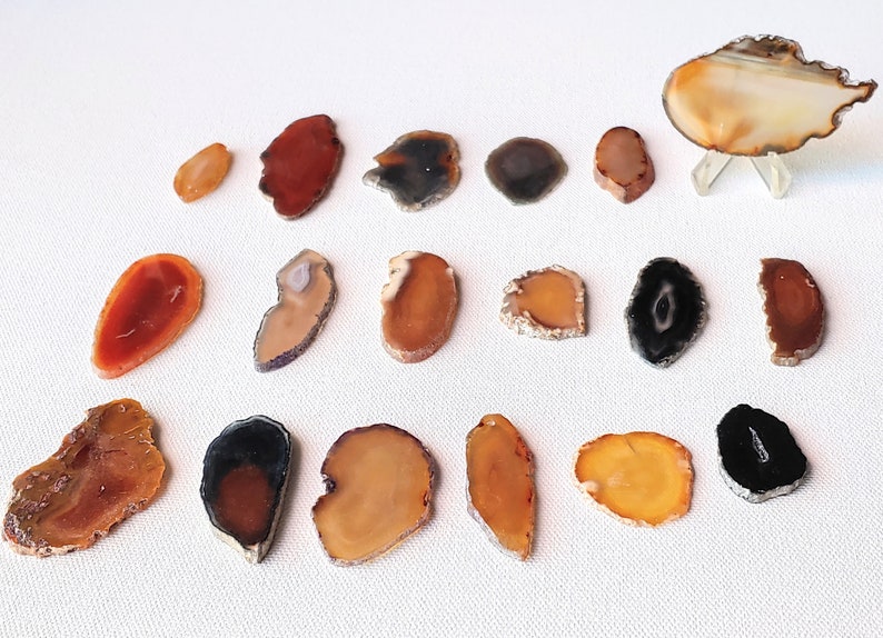 6 Beautiful Oval Polished Agate Slices Drilled Holes for Hanging on Some Set of 6 Small Agate slices Natural Colors
