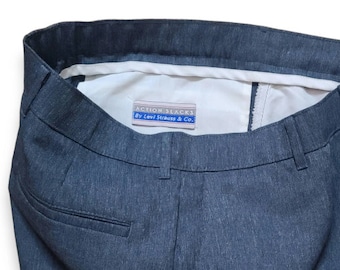 1980s Levi's Action Slacks: Vintage Blue Gray Polyester Trousers (34x29)