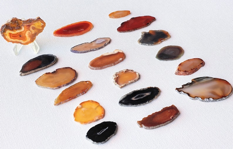 6 Beautiful Oval Polished Agate Slices Drilled Holes for Hanging on Some Set of 6 Small Agate slices Natural Colors