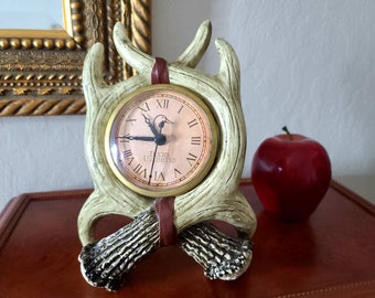 Ducks Unlimited Faux Deer Antler Mantle Clock with Glass Face *Does NOT Work* Rustic Hunting Lodge Decor