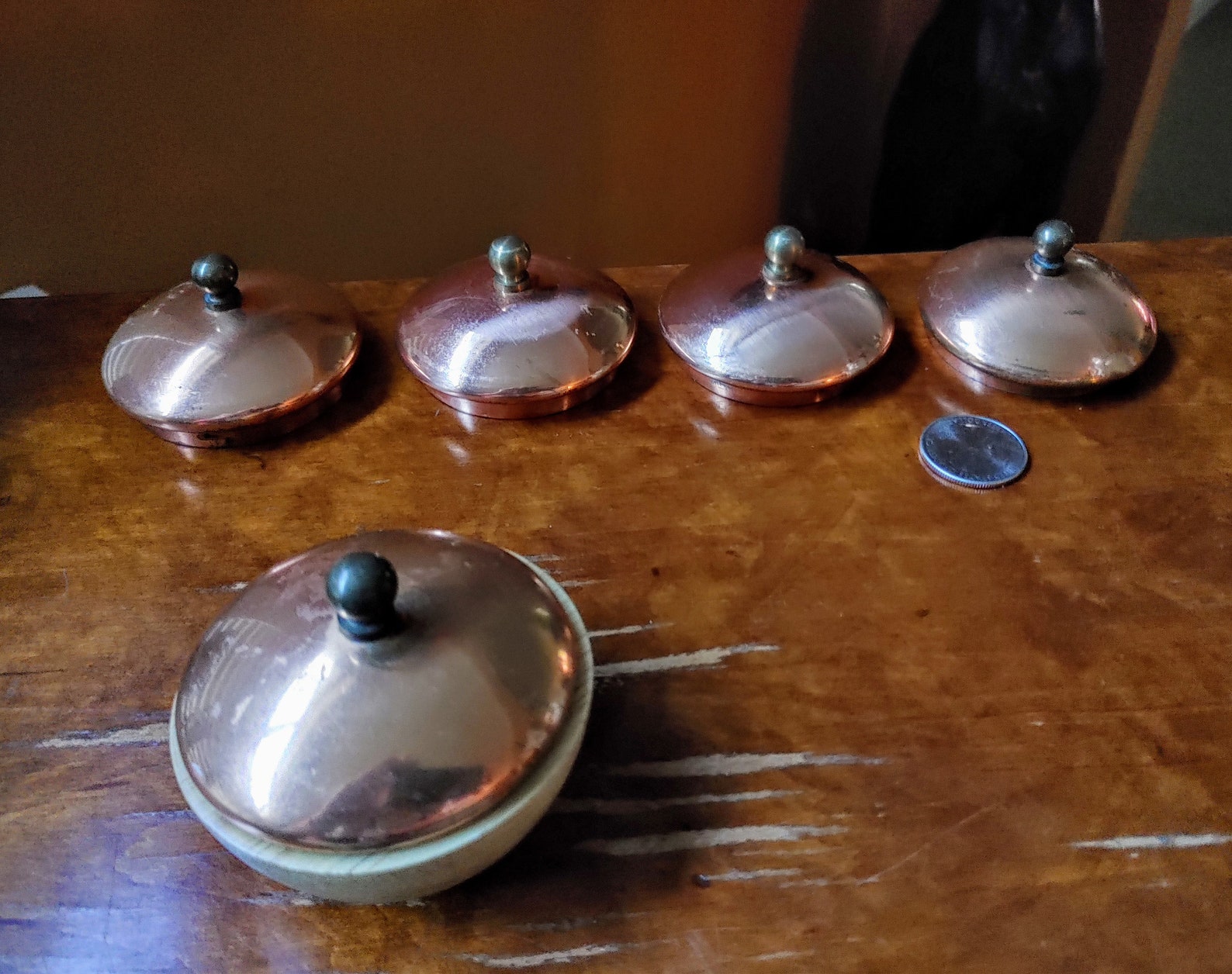 5 Copper Vintage Spice Jar Lids Set of 5 Small Replacement Etsy