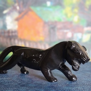 Mid Century 8&quot; Long Black Jaguar Hand Carved Obsidian Panther