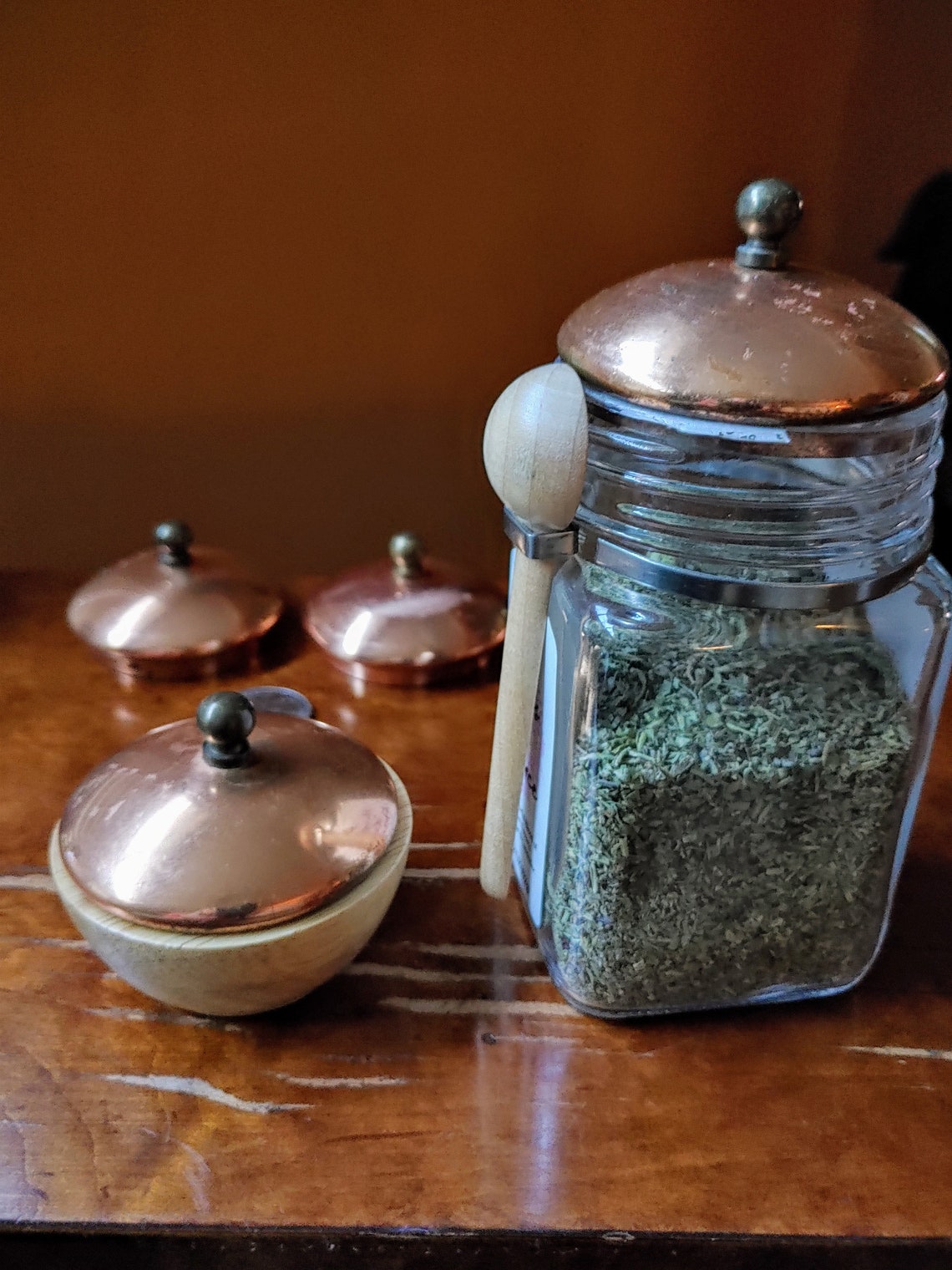 5 Copper Vintage Spice Jar Lids Set of 5 Small Replacement Etsy