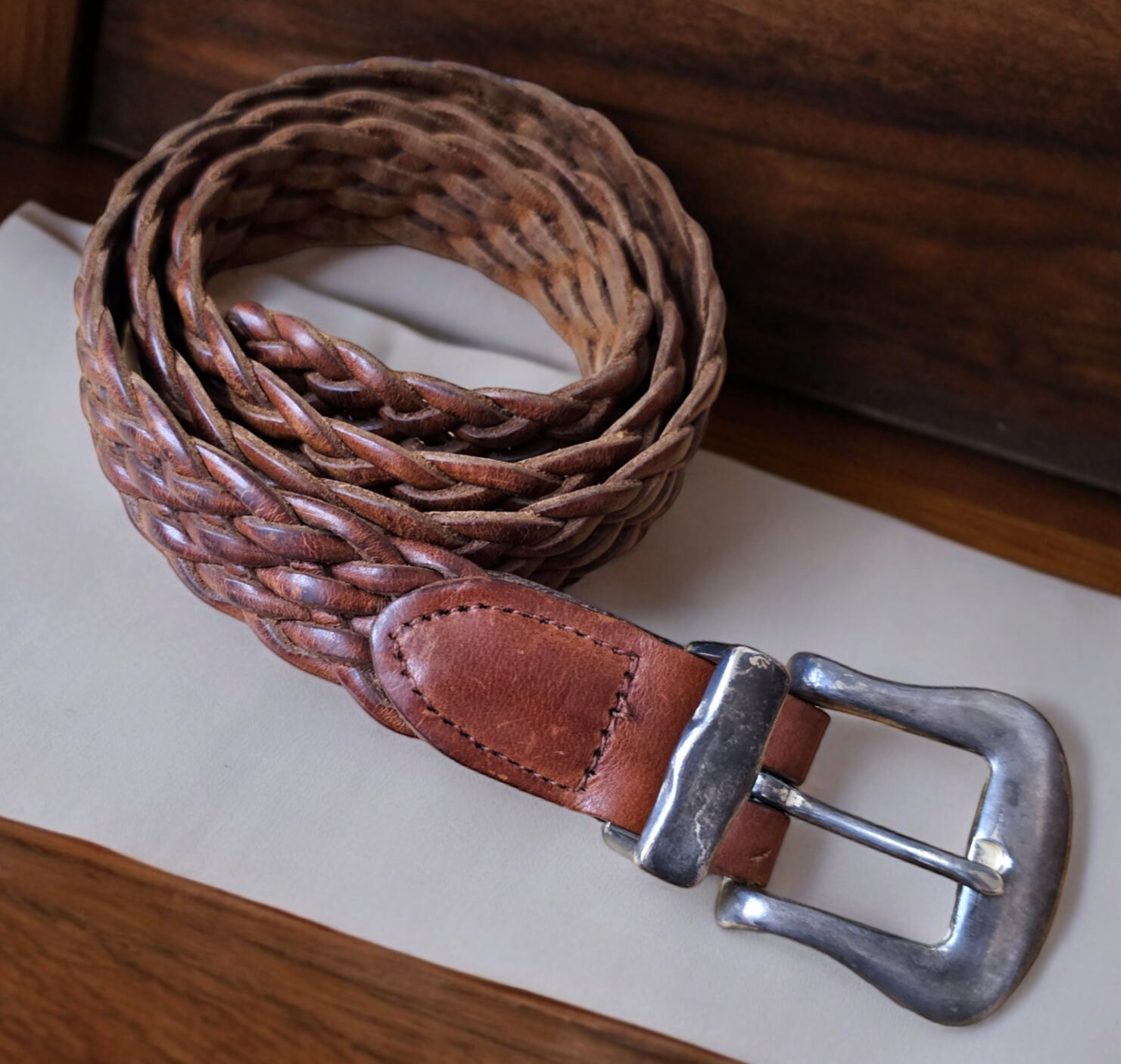 Vintage Woven Leather Belt: Mid Century Western Silver  display picture 3