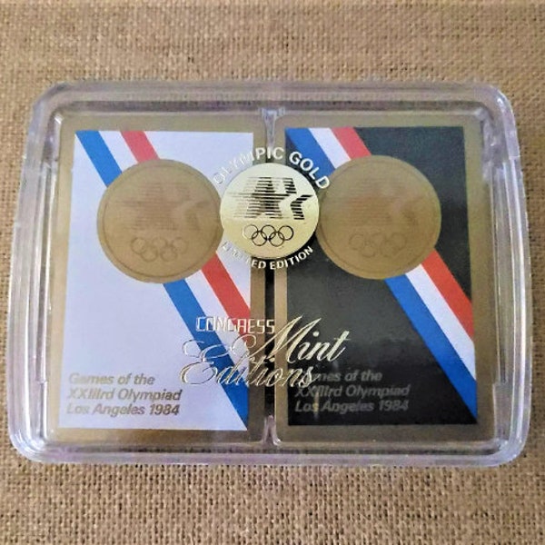 RARE SEALED 1984 XXlll Los Angeles Olympics Playing Cards Unopened Olympic Gold Limited Edition Congress Croupier Card Dealer Man Cave
