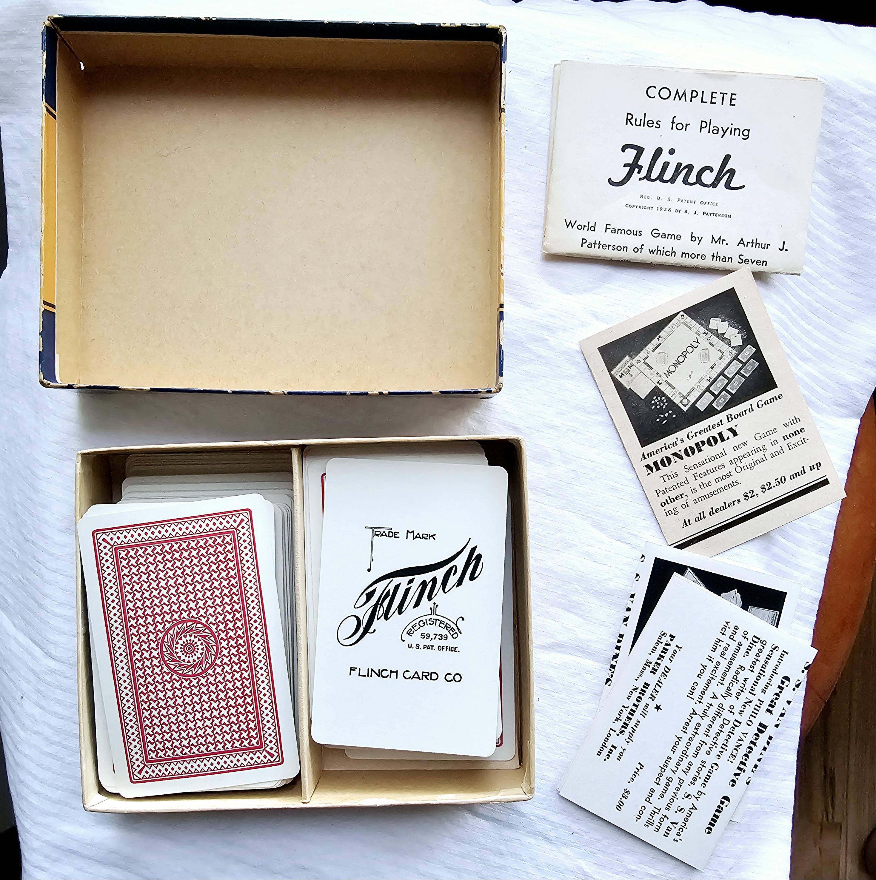 1930年代のパーカーブラザーズ フリンチ カードゲーム コンプリート 