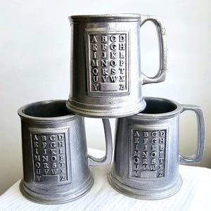 Mid Century Set of 3 Wilton Armetale Alphabet Mugs Vintage Pewter Holloware