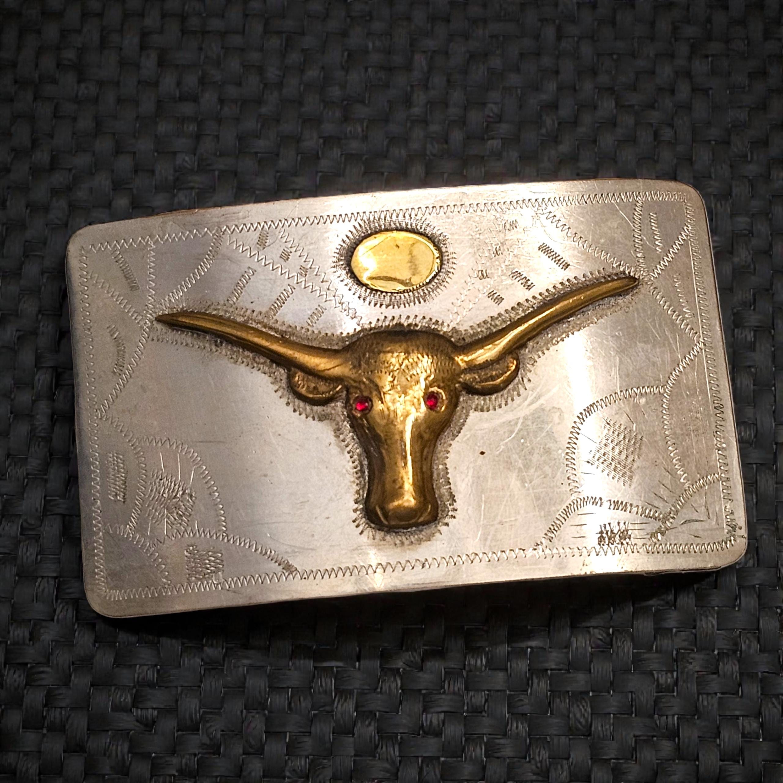Belt buckle by Broken Horn, VTG, TVQHA w/ ruby color stones Red Original Cowboy & Western Vintage Belt Buckles for sale  main image 4