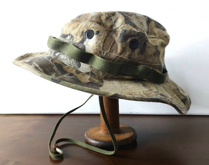 Military Boonie Hat Size 7.5 Made in USA Green Brown Khaki Camo