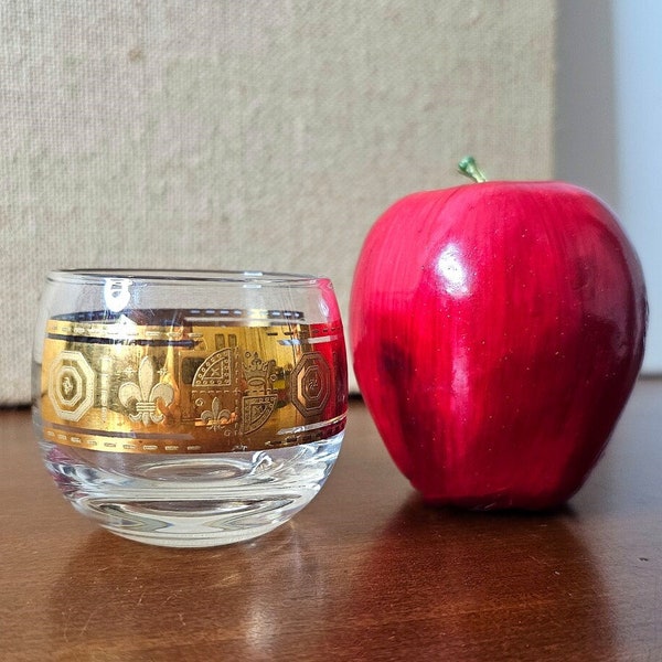 Verre à liqueur Roly du milieu du siècle en poly, 4 onces d'épaisseur, couronne en or 14 carats, médaillon de fleur de lys