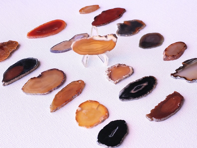 6 Beautiful Oval Polished Agate Slices Drilled Holes for Hanging on Some Set of 6 Small Agate slices Natural Colors