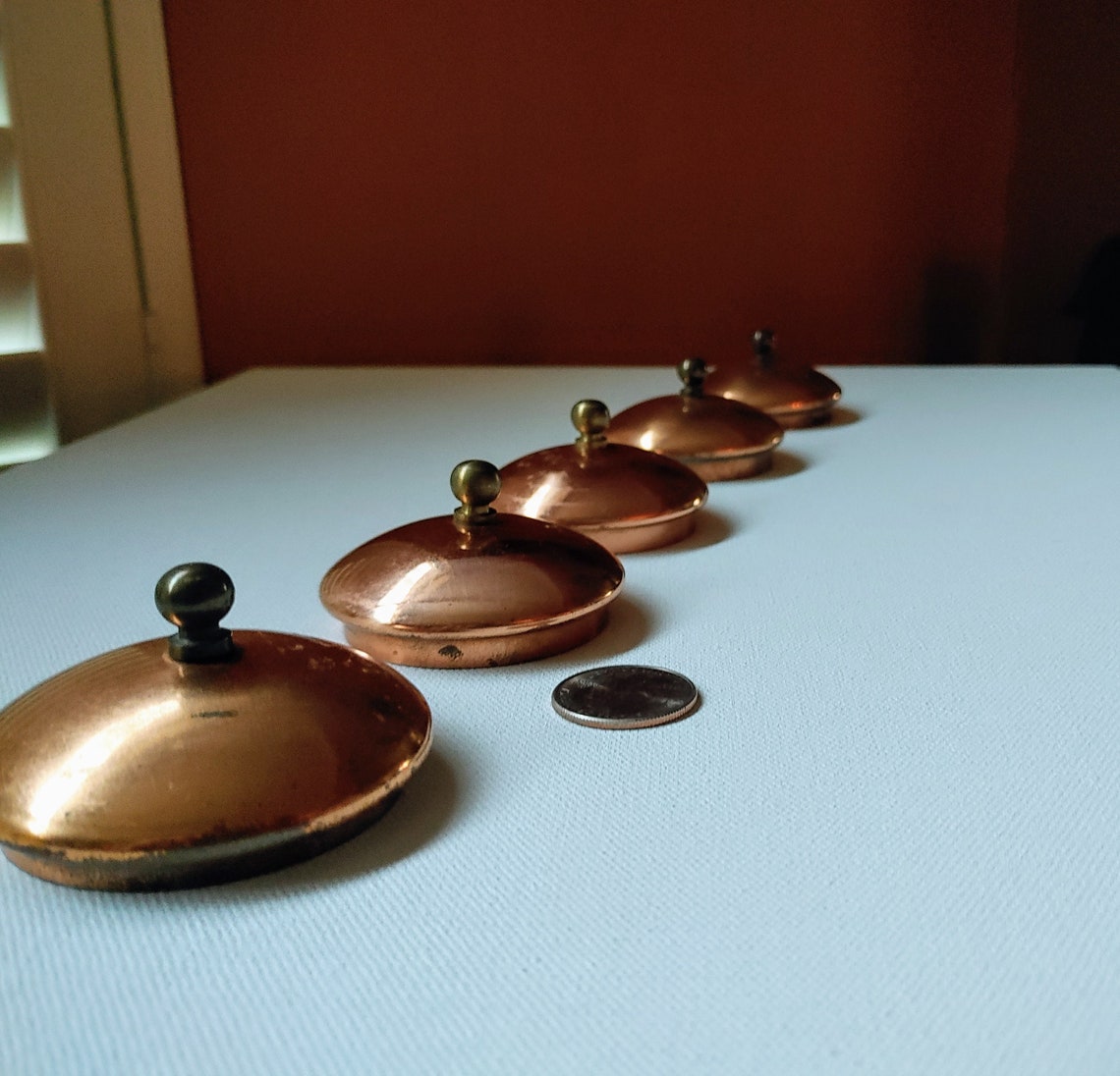 5 Copper Vintage Spice Jar Lids Set of 5 Small Replacement Etsy