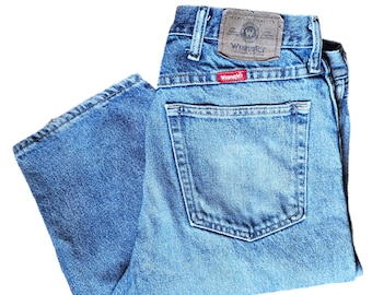 Vaqueros Wrangler vintage: corte regular para hombre, denim azul (35x34)