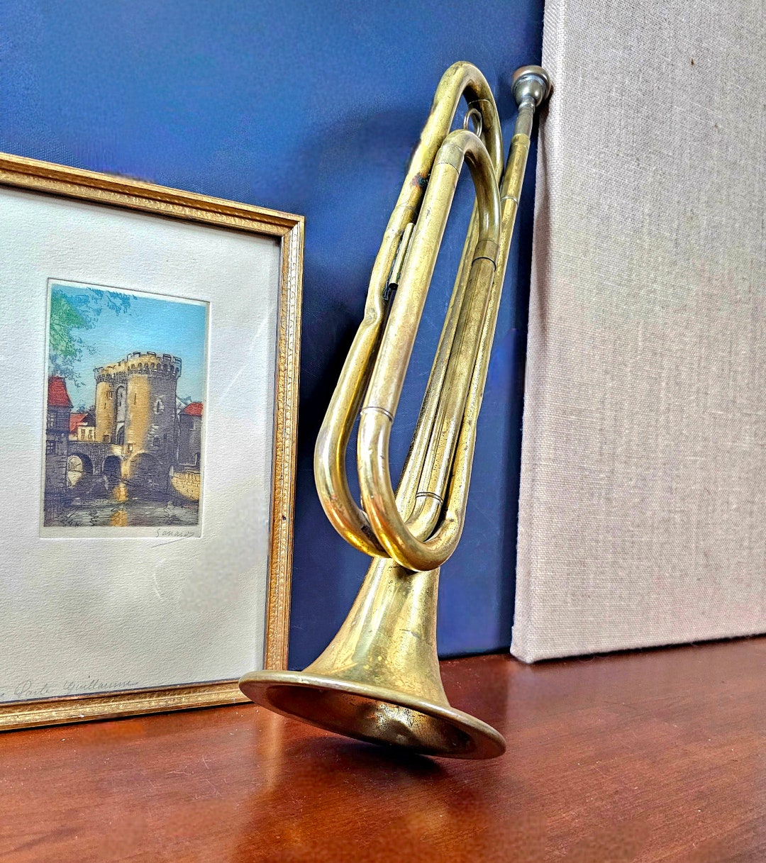 Vtg Wm. Frank Co. Chicago Ill Brass Field Trumpet bugle With 7C Vincent ...