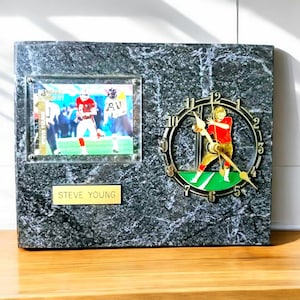 Sports Plaque Clock with Football Card Steve Young Defining Moment VTG ORIGINAL San Francisco 49ers 1980s, and It WORKS!