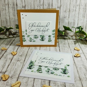 Hochzeitskarte, Glückwunschkarte Hochzeit, handgefertigt, Eukalyptus