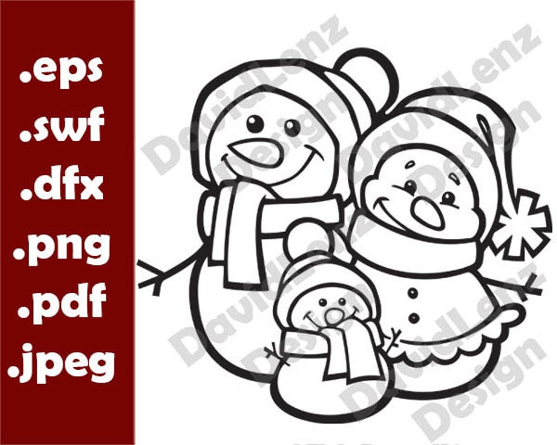 Snowman Family Svg Hand Drawn Cut File | Etsy