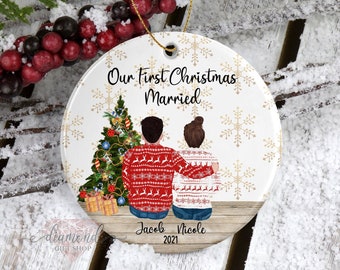 Our First Christmas Married Ornament | Family Portrait Ornament | First Christmas Ornament | Family Gift |Mr and Mrs Ornament | Wedding Gift