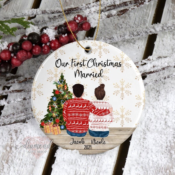 Our First Christmas Married Ornament | Family Portrait Ornament | First Christmas Ornament | Family Gift |Mr and Mrs Ornament |2023 Ornament
