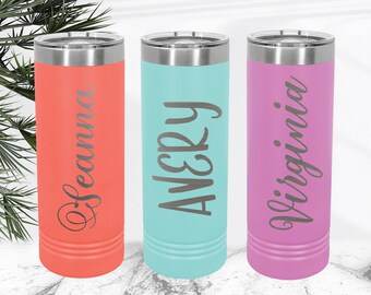 Personalized Tumbler with Straw, Insulated Tumbler, Bridesmaid Tumbler, Custom Tumbler, Stainless Steel Cup, Skinny Tumbler, Girls Trip