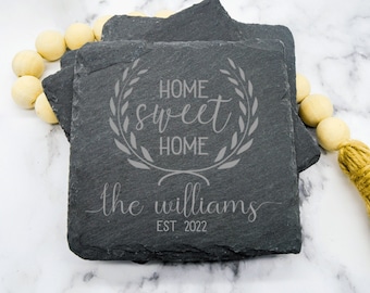 Custom Slate Coasters, House Warming Gift, New Home Gift, Housewarming Present, Closing Gift, Stone Coasters, Real Estate Closing, Wedding