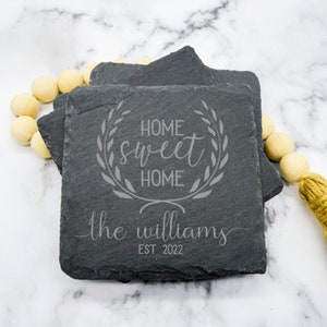 Custom Slate Coasters, House Warming Gift, New Home Gift, Housewarming Present, Closing Gift, Stone Coasters, Real Estate Closing, Wedding