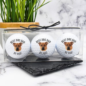 Benutzerdefinierte Golfbälle, Papa Golfball, Hundegesicht Golfbälle, individuelles Hundegeschenk, bester Hundevater, bester Vater nach Par, Golfgeschenk, Dod Dad durch Par, Vatertag Bild 1