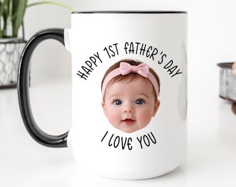 Mug personnalisé avec visage de bébé, cadeau pour la première fête des pères.
