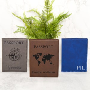 Funda de pasaporte personalizada, titular de pasaporte personalizado, regalos de viaje, billetera de viaje, regalo para él, pasaporte de billetera de viaje personalizado, luna de miel