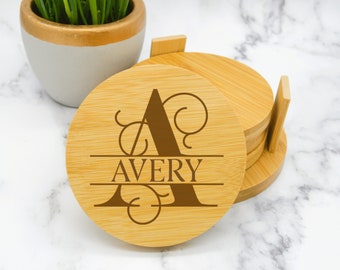 Personalized Coasters, Monogram Coasters, Drink Coasters, Housewarming Gift, Wood Coasters, Bamboo Coaster Set, Wedding Gifts for Couple
