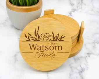 Housewarming Gift, Coaster Gift Set, Personalized Coasters, Engraved Coasters, Wood Coaster, Coasters Custom, Personalized Wedding Coasters