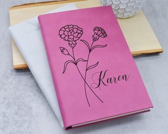 Birth Flower Journal, Birth Month Flower, Personalized Journal, Leather Journal, Prayer Journal, Gift for Her, Personalized Gift, Gratitude