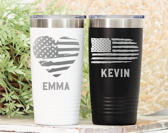 Personalized American Flag Tumbler, Patriotic Gift