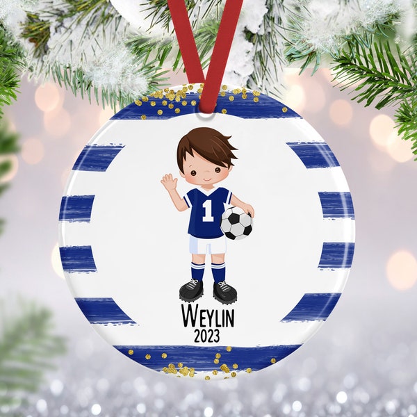 Boy Soccer Ornament | Christmas Ornament | Personalized Soccer Ornament | Soccer Player Gift | Soccer Gift | Kids Ornament | Sports Ornament