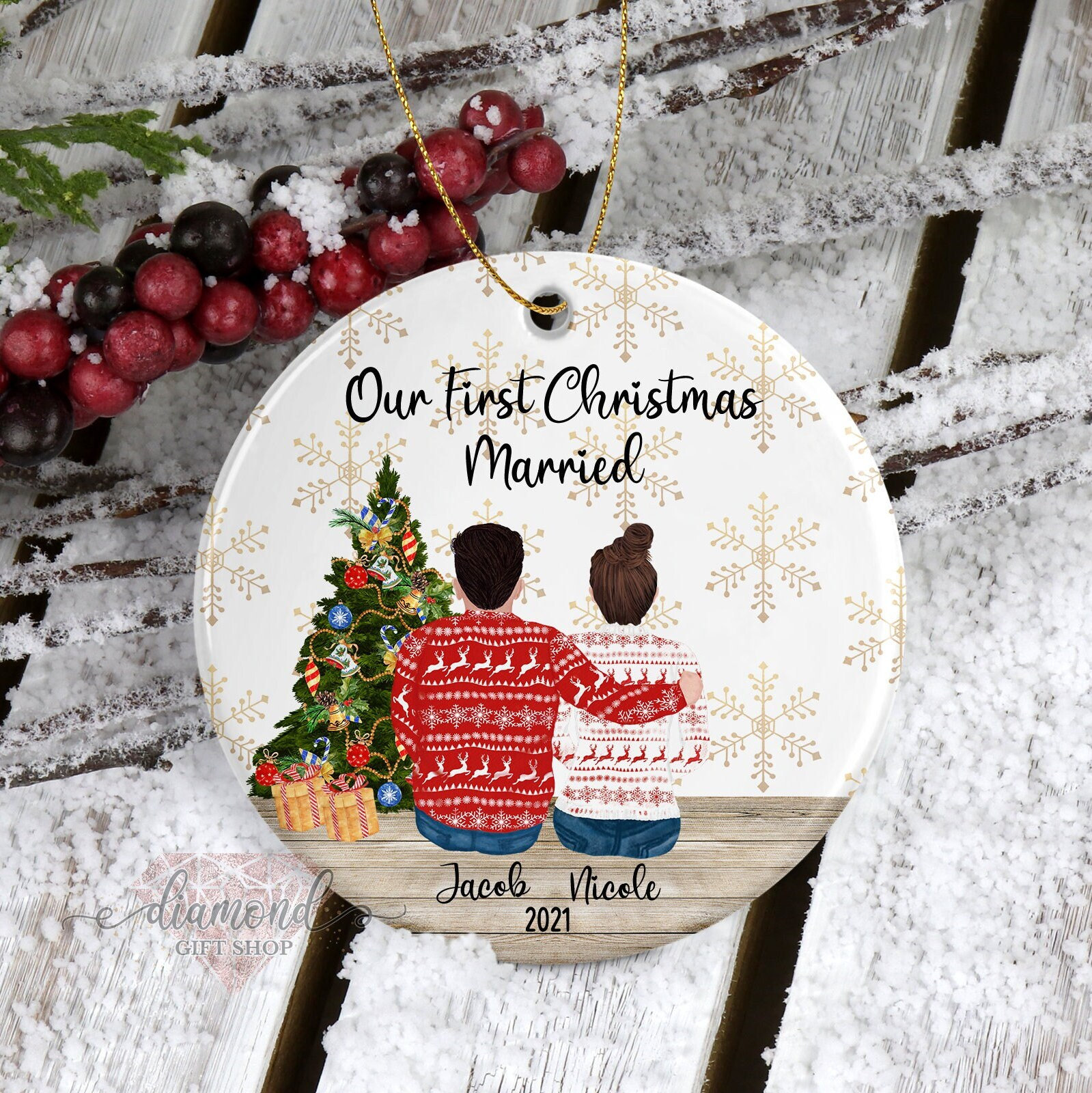 Our First Christmas Married Ornament | Family Portrait Ornament
