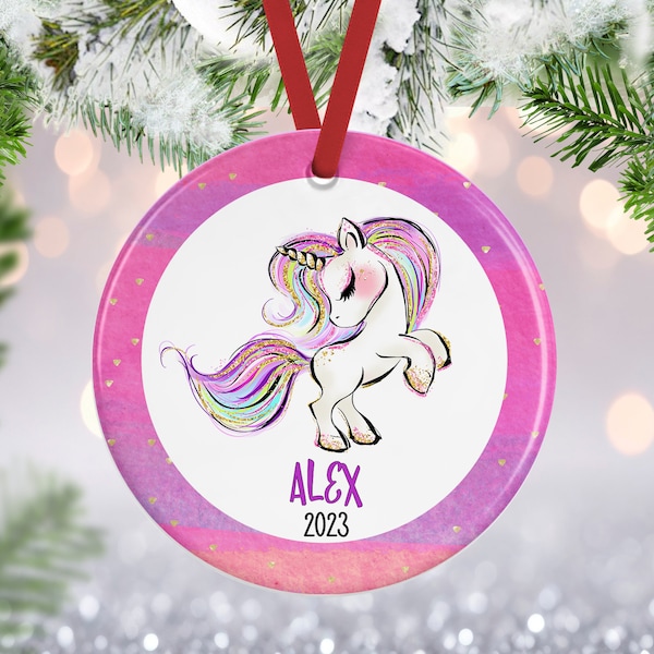 Unicorn Ornament, Unicorn Christmas Ornament, Personalized Unicorn Ornament, Unicorn Gift, Kids Ornament, Baby's First Christmas, Baby Girl